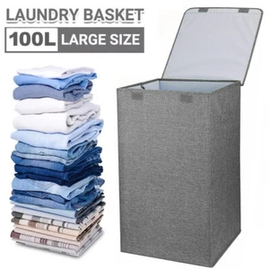 Large Laundry Basket Washing Clothes Storage Folding Basket Bin Box Hamper w/Lid - Picture 1 of 11