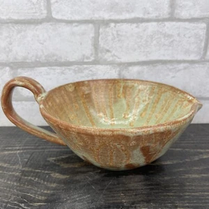 Handmade Pottery Pouring Bowl Brown Green Glaze 18oz - Picture 1 of 12