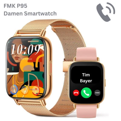 Damen Smartwatch Bluetooth Anrufe Fitnessuhr IP68 Puls Blutdruck iOS Android P95 - Bild 1 von 4