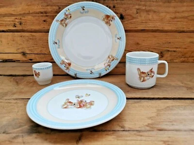 Kindergeschirr Set 4tlg Porzellan Kinderteller Tasse blau Geschenk Direktversand - Bild 1 von 4