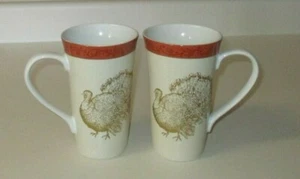 222 Fifth Thanksgiving SAFRA Turkey Latte Mugs Set of 2 New - Picture 1 of 4