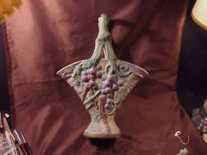 -   WELLER SILVERTONE POTTERY, LARGE FAN SHAPED BASKET, 12-3/4" TALL,  c1920'S - Picture 1 of 8