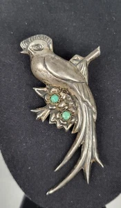 HUGE Turquoise Quetzal Bird Pendant AND Brooch 4.5" Mexico Silver 925 Puffy Pin - Picture 1 of 15