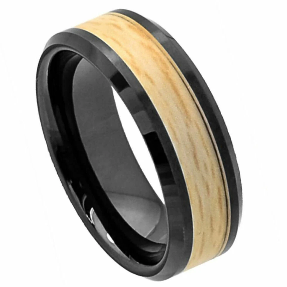 8mm Men's or Ladie's Ceramic with Maple Veneer Tone Inlay Wedding Band Ring - Image 1 of 1