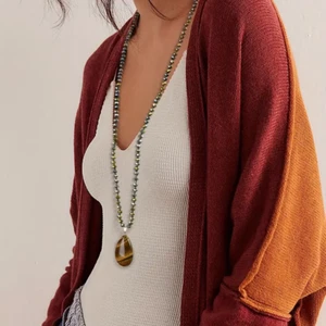 Vintage Tiger Eye Stone Pendant Necklace - Natural Glass Beaded Jewelry - Picture 1 of 6