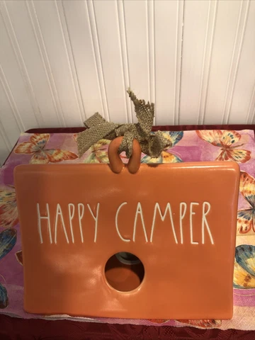 Rae Dunn Orange HAPPY CAMPER Tent Birdhouse NEW Cover