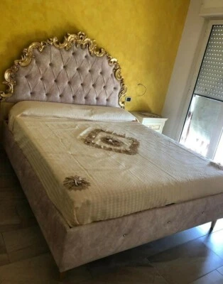 Letto Matrimoniale Barocco contenitore oro argento ecopelle vellutino swarovski  - Immagine 1 di 4
