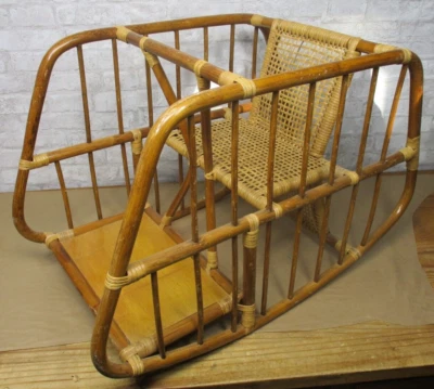 Vintage Coastal Boho Rattan Child’s Rocking Chair Reversible Desk / Table - Image 1 of 4