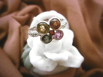 Romantischer Silberring (925er) mit 4 versch. Edelsteinen in Blumenform Ø 17,7mm - Bild 1 von 3