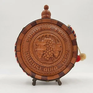 1952 Vintage Wooden Carved Round Decanter Jugoslavija Souvenir Handmade - Picture 1 of 6