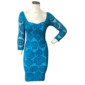 Free People Intimately Bodycon Lace Dress NWT Sz M/L Teal "Deep Ocean" 173K - Picture 1 of 8