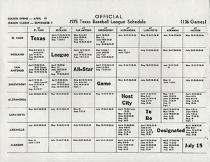 1975 Texas League 8,5x11 Spielplan - Midland Cubs Lafayette Drillers Co-Champions - Bild 1 von 1