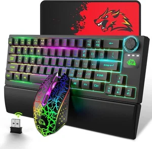 UK 60% Gaming Keyboard Mouse Wrist Rest Mat Combo 4 in 1 RGB Backlit 68 Keys USB - Picture 1 of 30