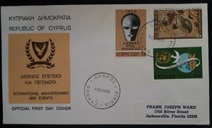 1970 Cyprus International Year of Education FDC ties 3 stamps to Florida USA - Bild 1 von 2
