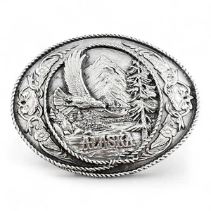 Fibbia cintura Alaska aquila vintage 1991 Siskiyou USA montagne alberi Q-5 metallo - Foto 1 di 17