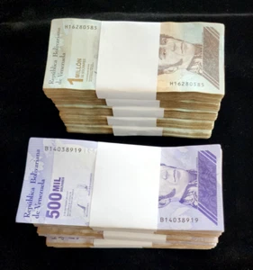 1000 banconote Venezuela - 500 x 500.000 e 1 milione di bolivares pacchetti CIRCOLATI - Foto 1 di 3