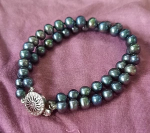 6 - 7MM A QUALITY FRESHWATER CULTURED PEARL BRACELET IN HENRIKE BLACK 7.5" - Picture 1 of 6