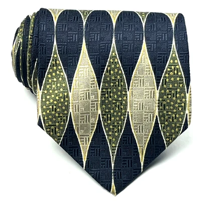 Corbata de seda Geoffrey Beene para hombre negra verde beige corbata estampado abstracto geométrico Foto 1 de 4