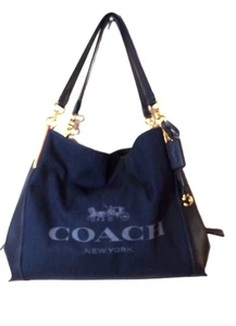 COACH NY BLUE DENIM MEDIUM SHOULDER HANDBAG - Picture 1 of 19