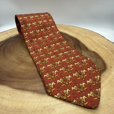 Corbata Salvatore Ferragamo Naranja Quemado León Para Hombre Seda Cuello Hecha en Italia Foto 1 de 4