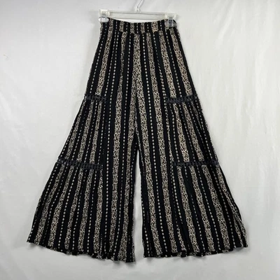 Angie Wide Leg Pants Womens XS Pull Up Floral Boho Palazzo Flare Striped - Image 1 of 4