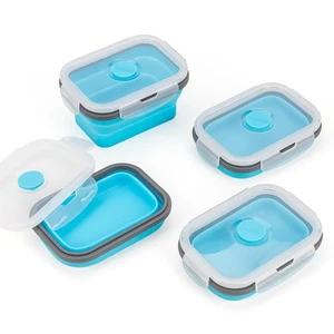 Collapsible Silicone Food Storage Containers 11.8 oz 4 Pack Blue - Picture 1 of 8