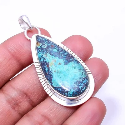 Кулон из стерлингового серебра 925 пробы с азуритом и бисби-шахтами 2,15 дюйма рождественский подарок P39733 - Изображение 1 из 4