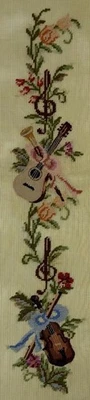 Preworked GUITAR & VIOLIN Bell Pull Table Runner Needlepoint Canvas 5x27.25 V2 - Image 1 of 4