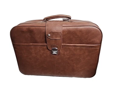 Vintage Faux Leather 24" Suitcase Luggage Brown 24x18x6.5 - Image 1 of 4