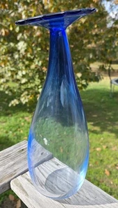 Vintage La Murrina Murano Glas Vase blauer Farbverlauf große Blumenform 14" hoch - Bild 1 von 10