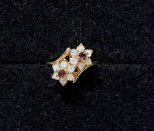 Vintage 18K HGE Gold Plated Purple Opalescent Flower Ladies Ring Size 6 NOS - Picture 1 of 10
