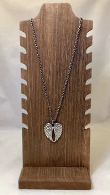 Silver Tone Angel Wing Necklace With Rhinestones 34" - Image 1 of 4