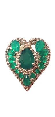 Sterling Silver Heart Ring Chrome Diopside Green Onyx Vintage Size 6.5 DK JTV - Image 1 of 4