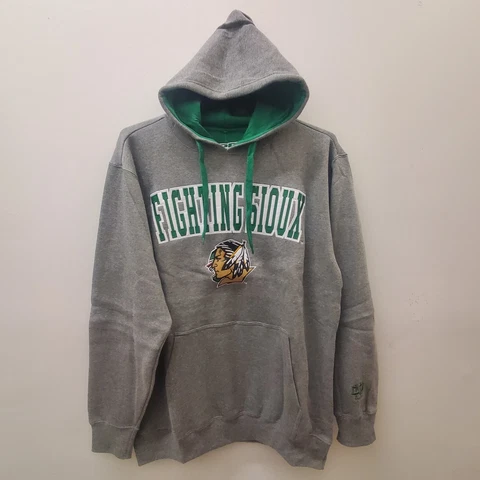 New North Dakota Fighting Sioux Lg UND gray Hoodie Hooded Sweatshirt mens LARGE Cover