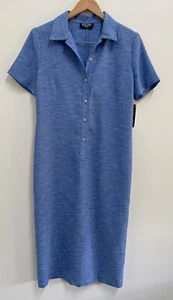 DOLINA Australia Women 14 Dress Blue Midi Sheath Shirtmaker Short Sleeve Vintage - Picture 1 of 7