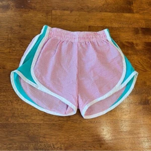 W Colorworks pink seersucker teal athletic shorts size 8 - Picture 1 of 5
