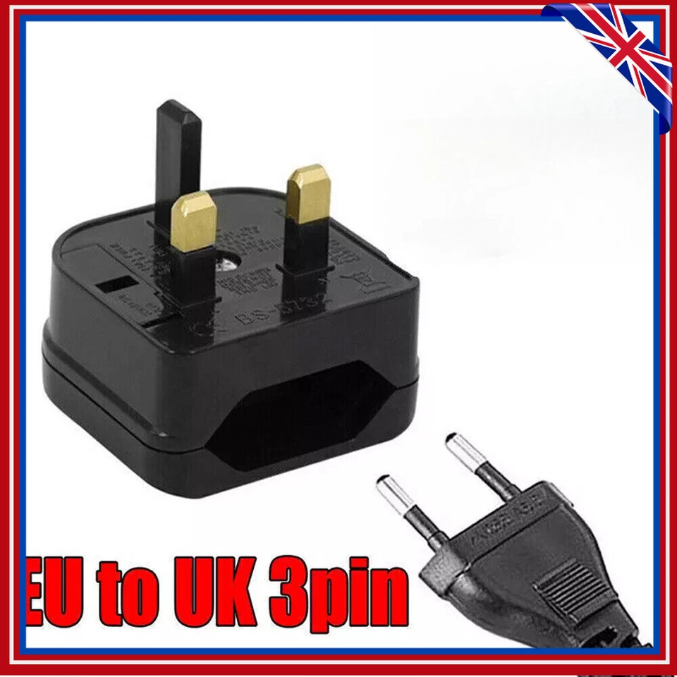 EU 2 Pin to UK 3 Pin Plug Power Converter Adapter Mains Fused Adapter UK Stock