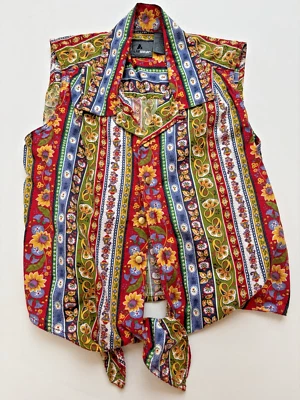 Camisa Top Liz Wear Mujer Boho Campesina Corbata M Sin Mangas Estampado Vibrante Foto 1 de 4