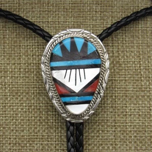 Zuni Sterling Silver Multi-Stone Inlay Bolo Tie by Leslie and Gladys Lamy+ - Picture 1 of 4