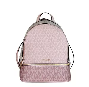 MICHAEL KORS RHEA MEDIUM BACKPACK COLOR-BLOCK MK PINK POWDER BLUSH MULTI - Picture 1 of 16