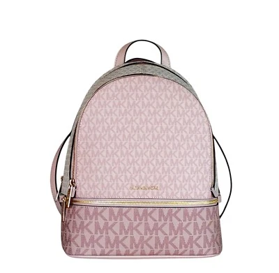 MICHAEL KORS RHEA MEDIUM BACKPACK COLOR-BLOCK MK PINK POWDER BLUSH MULTI - Image 1 of 4