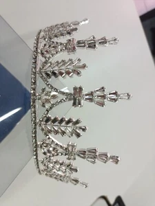 Tiara Corona Sposa H 6,5 Cm Con Strass - Foto 1 di 5