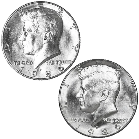 1986 P D Kennedy Half Dollar BU 2 Coin Year Set Cover