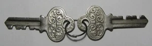 Pair Very Ornate Matching Nickel Plated Steel Padlock Keys - Picture 1 of 3
