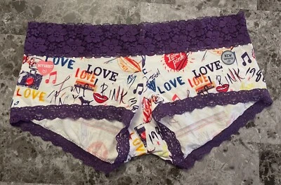 NWT VICTORIA'S SECRET PINK M LIPS MUSIC NOTE LACE VINTAGE RARE BOYSHORT PANTIES - Image 1 of 3