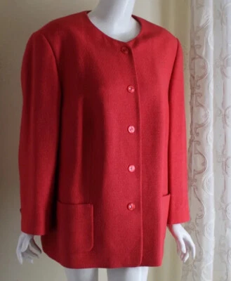 Chaqueta Blazer BASLER Talla 50 1X 18 CORAL Rosa Rojo Tejida Lana Seda Fina  Foto 1 de 4