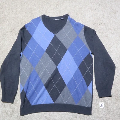 Liz Clairborne V Neck Long Sleeve Sweater Gray Blue Checked Women's Size L Large - Image 1 of 4