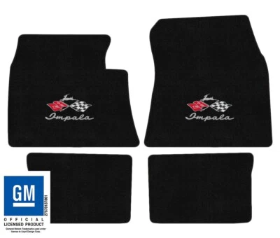 Chevrolet Impala 1959-1960 - Juego de 4 alfombrillas de terciopelo negro - logotipo de banderas Foto 1 de 4