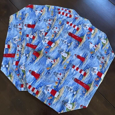 Quilted Lighthouse Ocean Waves Sailboat Placemats Set Of 4 - Image 1 of 4
