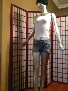 Harmony and Havoc Blue Jean Mini Shorts Juniors Apparel Sze 3 Waist 28 Garment - Picture 1 of 12